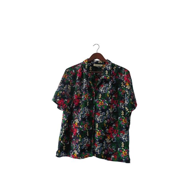Vintage Women's Dark Floral Blouse Size tag missing Lightweight - Picture 7 of 9